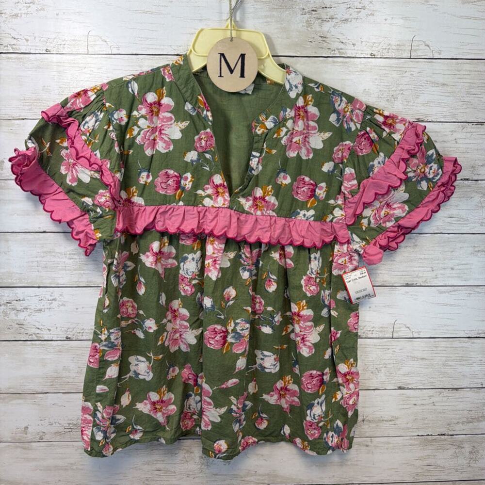 THML Elodie Ruffle Trim Floral Print Top
